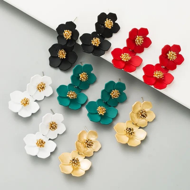 Fashion Earrings, Fantasy Jewelry, Long, Casual Style, Double Flower, Alloy, Unisex, Pendant, Solid Color