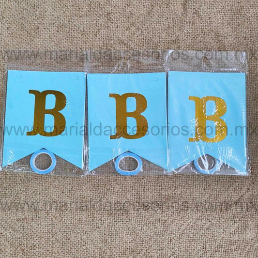 Banderín, Baby Shower, Letras, Corazón, Color Azul, Dorado, Fiesta, Artículos para Fiesta, Decoración