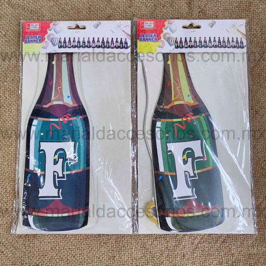 Banderín Botella, Feliz Cumpleaños, Letras, Color Café, Dorado, Fiesta, Artículos para Fiesta, Decoración