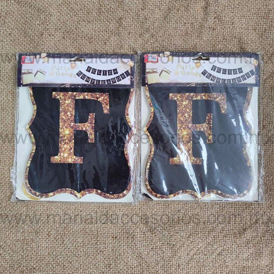 Banderín Curvo, Feliz Cumpleaños, Letras, Color Dorado, Negro, Fiesta, Artículos para Fiesta, Decoración