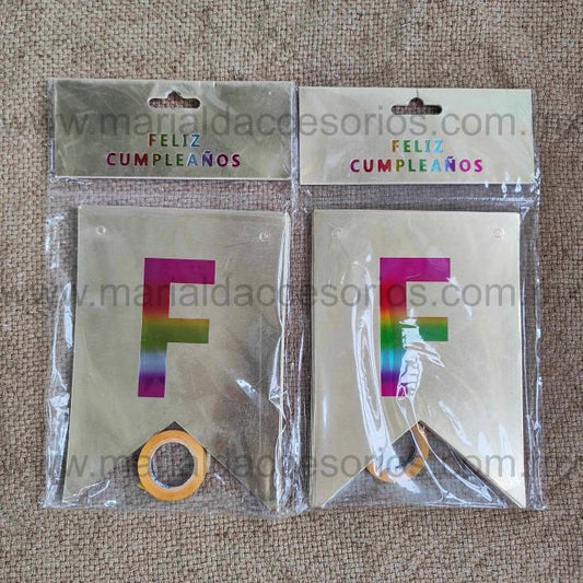 Banderín, Feliz Cumpleaños, Letras, Color Dorado, Multicolor, Fiesta, Artículos para Fiesta, Decoración