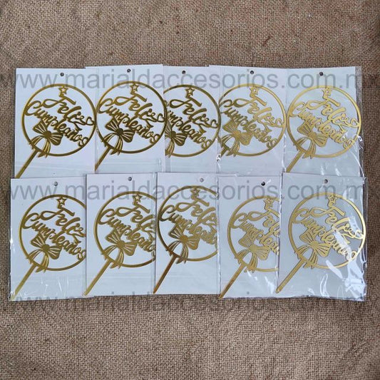 Cake Topper, Color Dorado, Acrílico, Feliz Cumpleaños, Decoración de Pastel, Fiesta, Artículos para Fiesta, Letras, Círculo, Moño, Nudo de Lazo