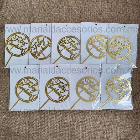 Cake Topper, Color Dorado, Acrílico, Feliz Cumpleaños, Decoración de Pastel, Fiesta, Artículos para Fiesta, Letras, Circulos