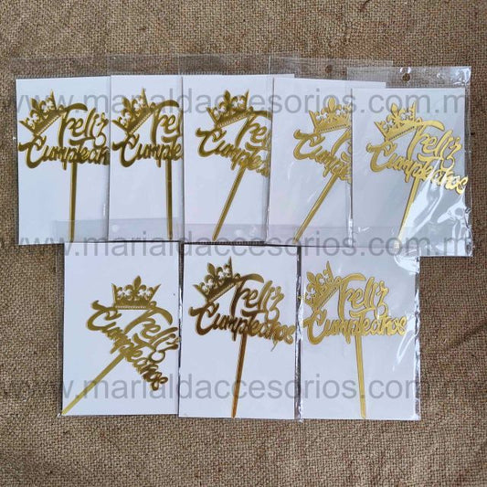 Cake Topper, Color Dorado, Acrílico, Feliz Cumpleaños, Decoración de Pastel, Fiesta, Artículos para Fiesta, Letras, Corona