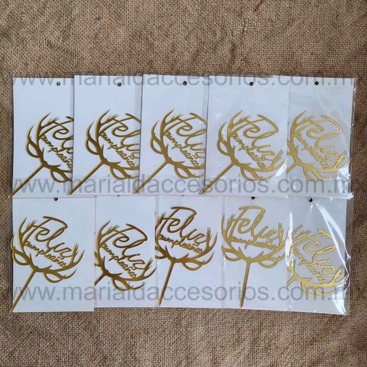 Cake Topper, Color Dorado, Acrílico, Feliz Cumpleaños, Decoración de Pastel, Fiesta, Artículos para Fiesta, Letras, Cuernos