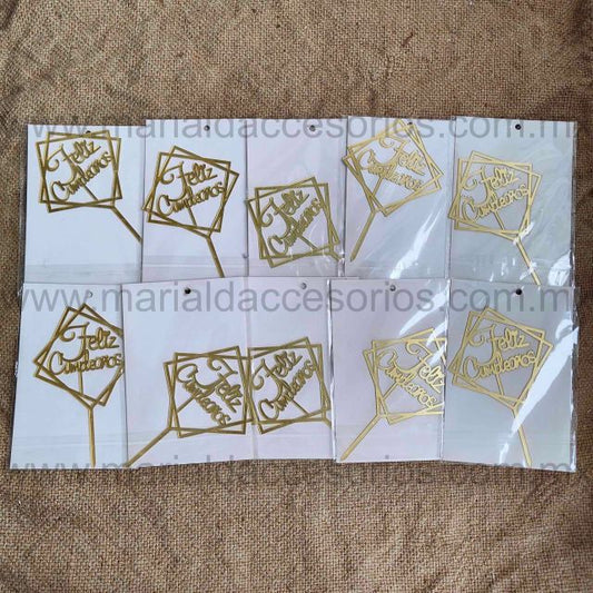 Cake Topper, Color Dorado, Acrílico, Feliz Cumpleaños, Decoración de Pastel, Fiesta, Artículos para Fiesta, Letras, Doble Marco