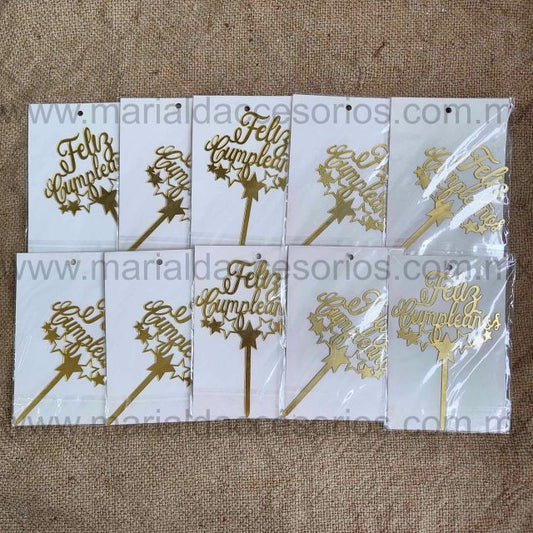 Cake Topper, Color Dorado, Acrílico, Feliz Cumpleaños, Decoración de Pastel, Fiesta, Artículos para Fiesta, Letras, Estrellas