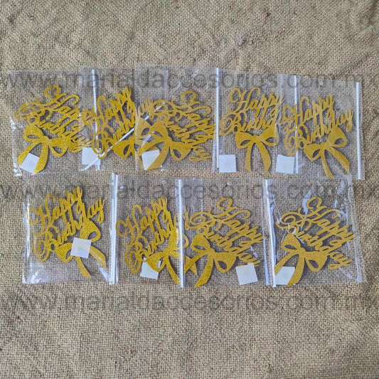 Cake Topper, Color Dorado, Papel, Happy Birthday, Moño, Decoración de Pastel, Fiesta, Artículos para Fiesta, Letras, Nudo de Lazo