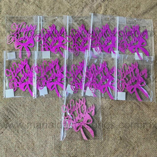 Cake Topper, Color Fucsia, Papel, Happy Birthday, Moño, Decoración de Pastel, Fiesta, Artículos para Fiesta, Letras, Nudo de Lazo