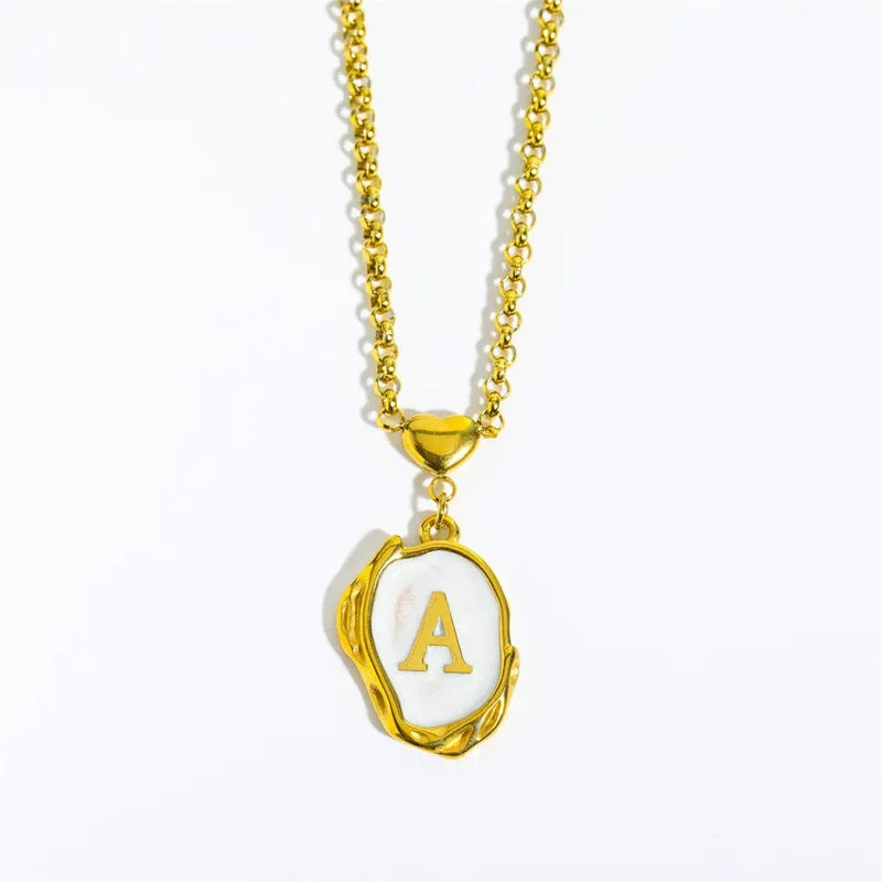 Collar de Acero Inoxidable, Boutique, Estilo Elegante, Abecedario, Corazón, Enchapado, Esmalte, Letra, Inicial, Bisutería Fina, Unisexo, Alfabeto, Colgante