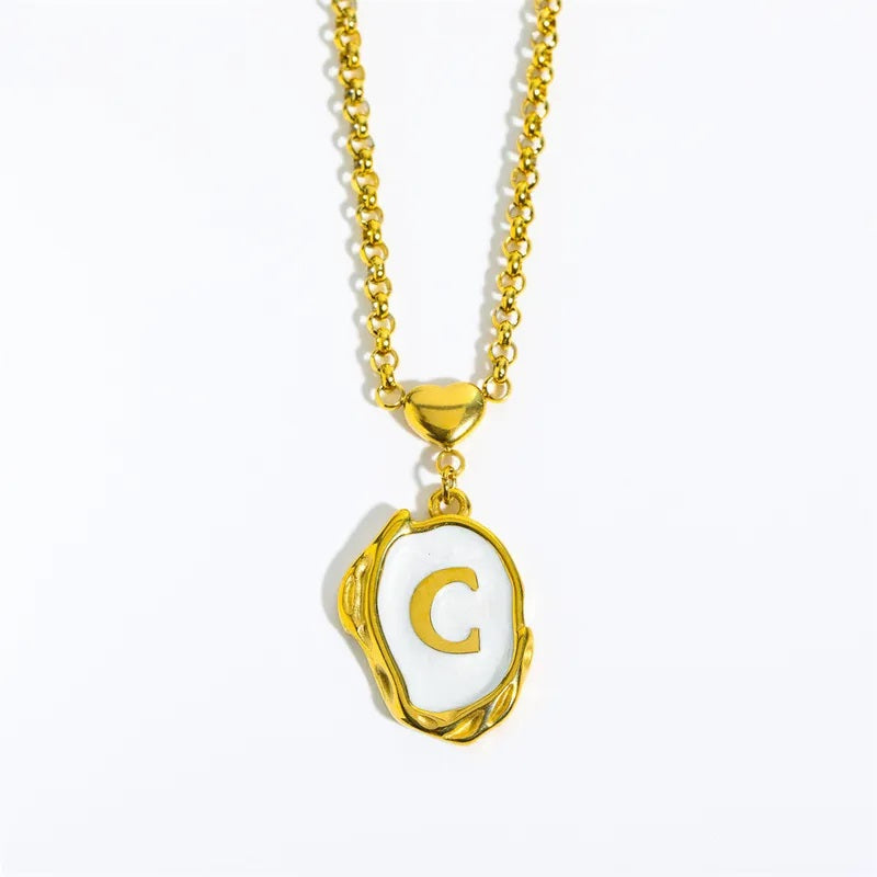 Collar de Acero Inoxidable, Boutique, Estilo Elegante, Abecedario, Corazón, Enchapado, Esmalte, Letra, Inicial, Bisutería Fina, Unisexo, Alfabeto, Colgante