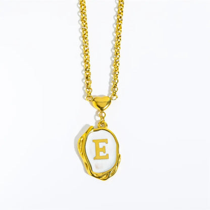 Collar de Acero Inoxidable, Boutique, Estilo Elegante, Abecedario, Corazón, Enchapado, Esmalte, Letra, Inicial, Bisutería Fina, Unisexo, Alfabeto, Colgante
