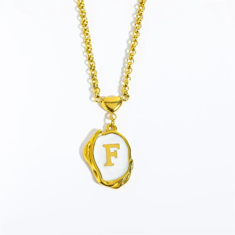 Collar de Acero Inoxidable, Boutique, Estilo Elegante, Abecedario, Corazón, Enchapado, Esmalte, Letra, Inicial, Bisutería Fina, Unisexo, Alfabeto, Colgante