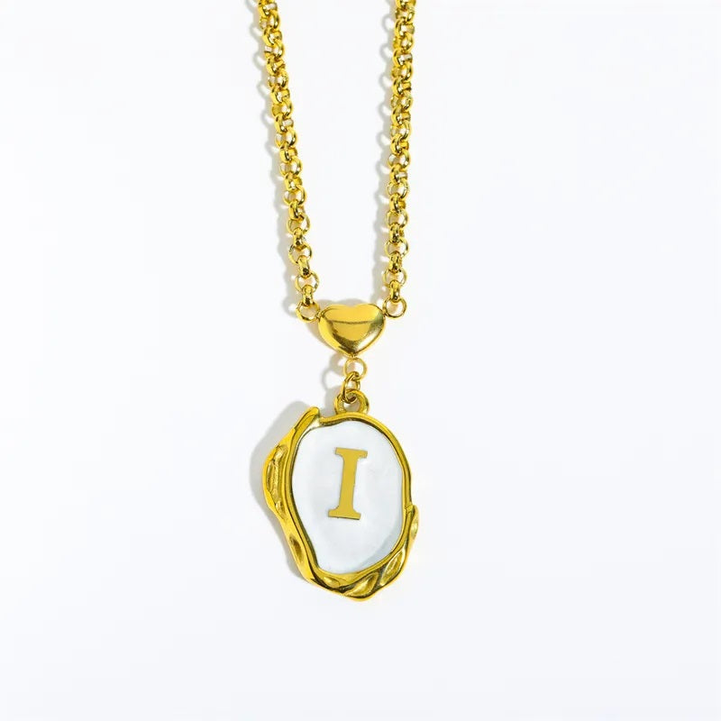 Collar de Acero Inoxidable, Boutique, Estilo Elegante, Abecedario, Corazón, Enchapado, Esmalte, Letra, Inicial, Bisutería Fina, Unisexo, Alfabeto, Colgante