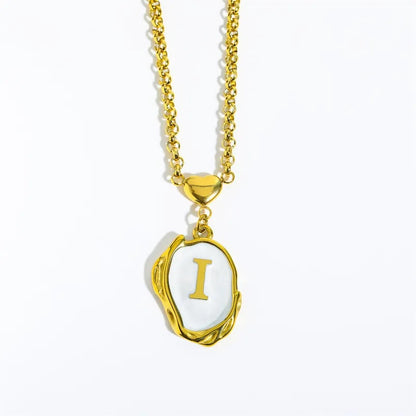 Collar de Acero Inoxidable, Boutique, Estilo Elegante, Abecedario, Corazón, Enchapado, Esmalte, Letra, Inicial, Bisutería Fina, Unisexo, Alfabeto, Colgante