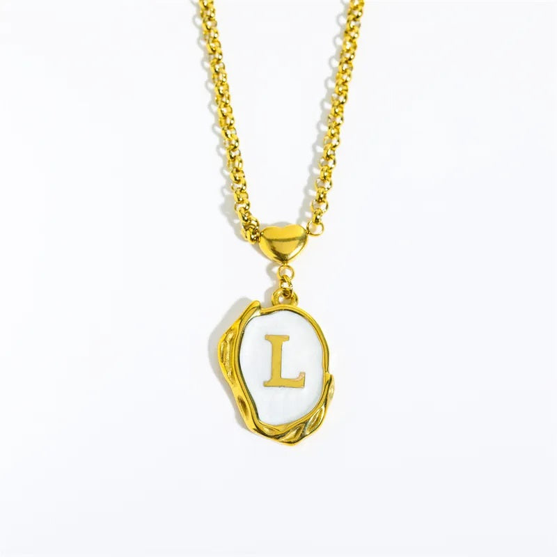 Collar de Acero Inoxidable, Boutique, Estilo Elegante, Abecedario, Corazón, Enchapado, Esmalte, Letra, Inicial, Bisutería Fina, Unisexo, Alfabeto, Colgante