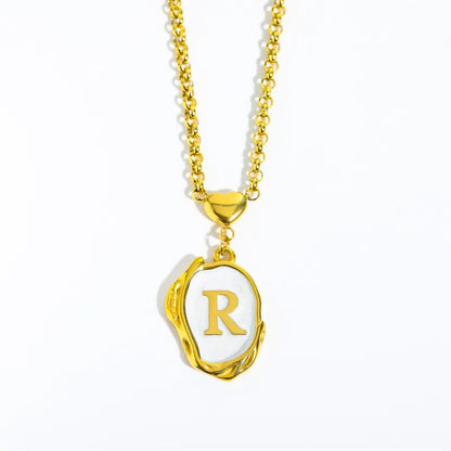 Collar de Acero Inoxidable, Boutique, Estilo Elegante, Abecedario, Corazón, Enchapado, Esmalte, Letra, Inicial, Bisutería Fina, Unisexo, Alfabeto, Colgante