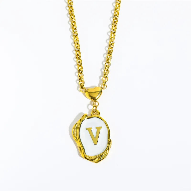 Collar de Acero Inoxidable, Boutique, Estilo Elegante, Abecedario, Corazón, Enchapado, Esmalte, Letra, Inicial, Bisutería Fina, Unisexo, Alfabeto, Colgante
