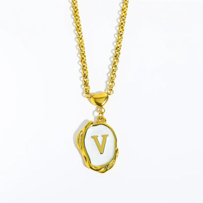 Collar de Acero Inoxidable, Boutique, Estilo Elegante, Abecedario, Corazón, Enchapado, Esmalte, Letra, Inicial, Bisutería Fina, Unisexo, Alfabeto, Colgante