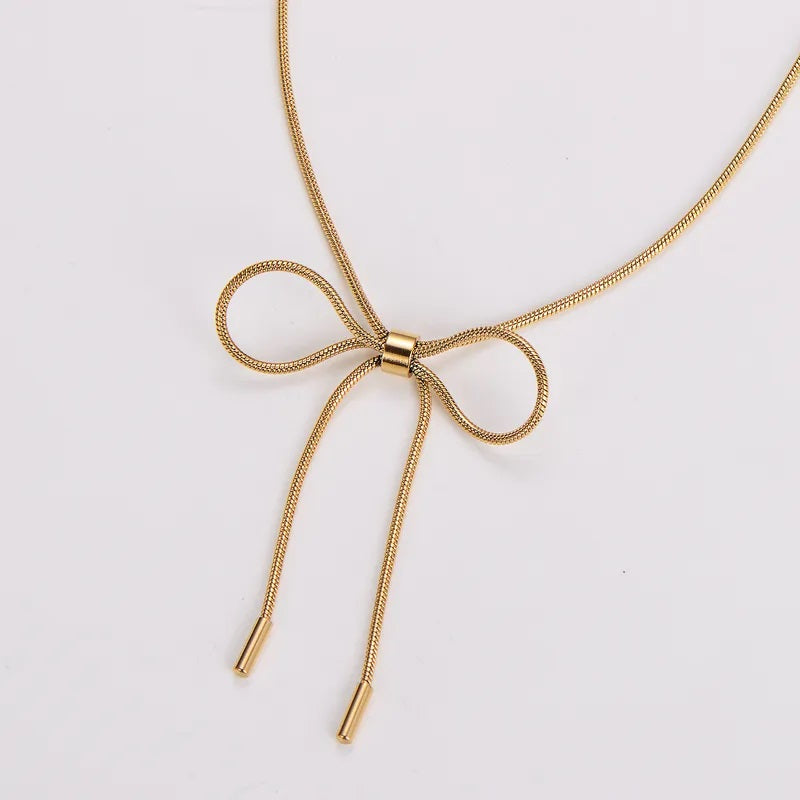 Collar de Acero Inoxidable, Boutique, Estilo Elegante, Moño, Enchapado, Nudo de Lazo, Bisutería Fina, Unisexo, Colgante, Moda Coquette