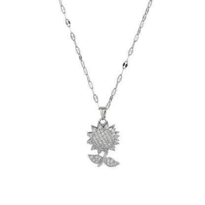 Collar de Acero Inoxidable, Boutique, Estilo Elegante, Flor, Enchapado, Girasol Giratorio, Brillante, Bisutería Fina, Circón, Unisexo, Colgante