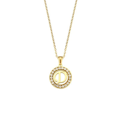 Stainless Steel Necklace, Round Inlaid, Boutique, Elegant Style, Zircon, Alphabet, Plated, Letter, Initial, Die-cut, Fine Jewelry, Unisex, Alphabet, Pendant