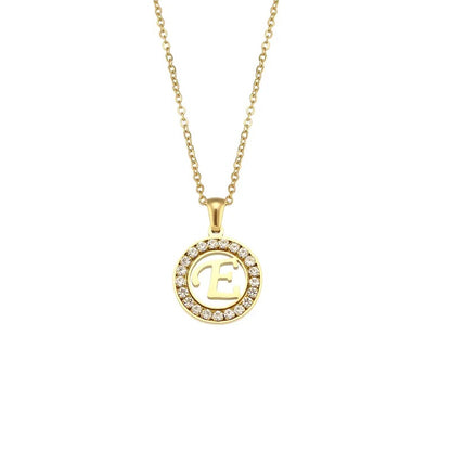 Stainless Steel Necklace, Round Inlaid, Boutique, Elegant Style, Zircon, Alphabet, Plated, Letter, Initial, Die-cut, Fine Jewelry, Unisex, Alphabet, Pendant