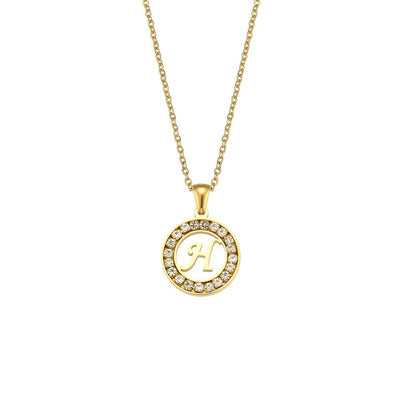 Stainless Steel Necklace, Round Inlaid, Boutique, Elegant Style, Zircon, Alphabet, Plated, Letter, Initial, Die-cut, Fine Jewelry, Unisex, Alphabet, Pendant