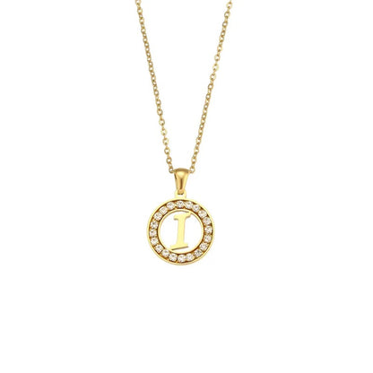 Stainless Steel Necklace, Round Inlaid, Boutique, Elegant Style, Zircon, Alphabet, Plated, Letter, Initial, Die-cut, Fine Jewelry, Unisex, Alphabet, Pendant