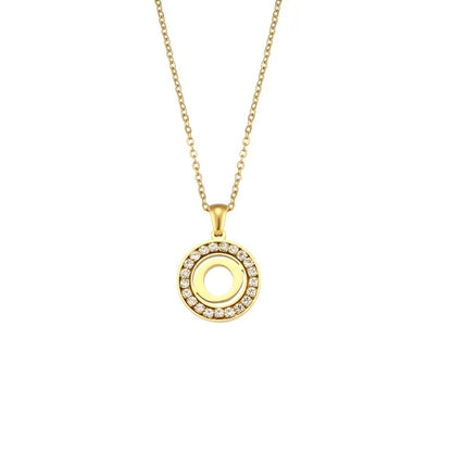 Stainless Steel Necklace, Round Inlaid, Boutique, Elegant Style, Zircon, Alphabet, Plated, Letter, Initial, Die-cut, Fine Jewelry, Unisex, Alphabet, Pendant