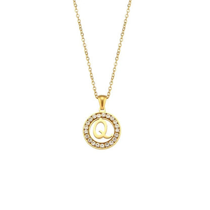 Stainless Steel Necklace, Round Inlaid, Boutique, Elegant Style, Zircon, Alphabet, Plated, Letter, Initial, Die-cut, Fine Jewelry, Unisex, Alphabet, Pendant