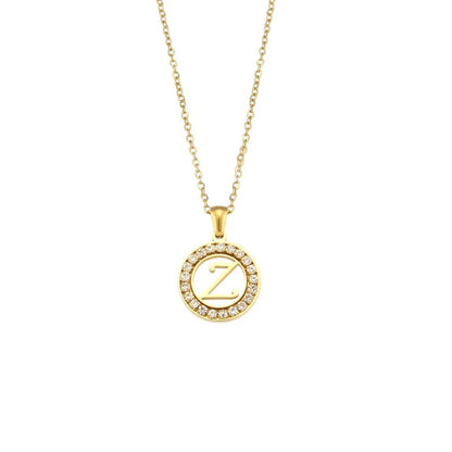 Stainless Steel Necklace, Round Inlaid, Boutique, Elegant Style, Zircon, Alphabet, Plated, Letter, Initial, Die-cut, Fine Jewelry, Unisex, Alphabet, Pendant
