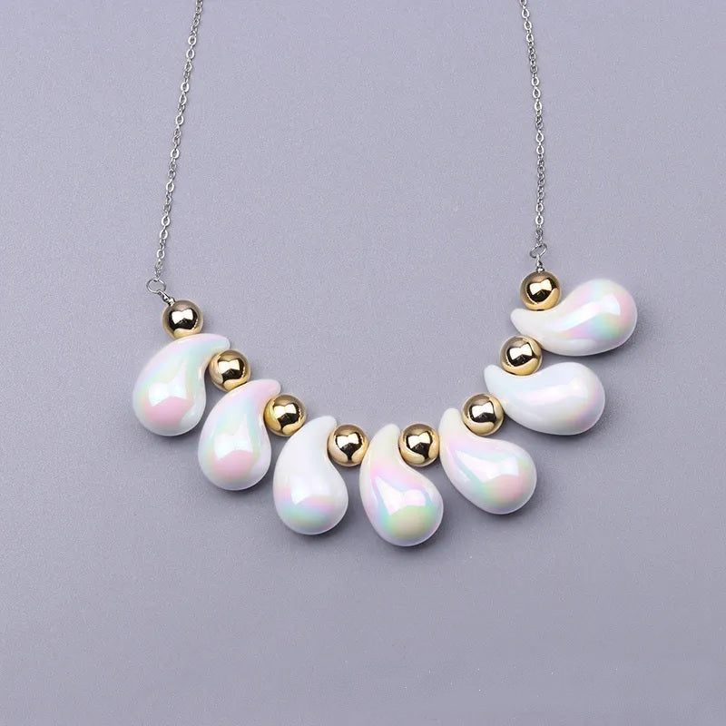 Fashion Necklace, Fantasy Jewelry, Casual Style, Water Drops, Beads, Acrylic, Rainbow, Alloy, Unisex, Pendant, Solid Color, Multicolor