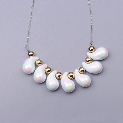 Fashion Necklace, Fantasy Jewelry, Casual Style, Water Drops, Beads, Acrylic, Rainbow, Alloy, Unisex, Pendant, Solid Color, Multicolor