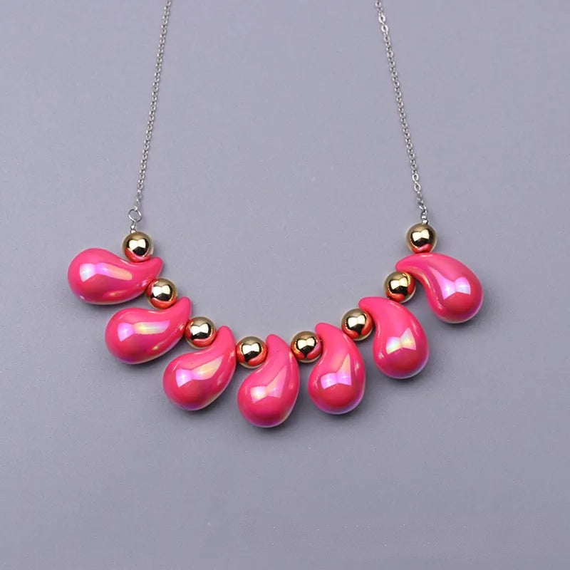 Fashion Necklace, Fantasy Jewelry, Casual Style, Water Drops, Beads, Acrylic, Rainbow, Alloy, Unisex, Pendant, Solid Color, Multicolor