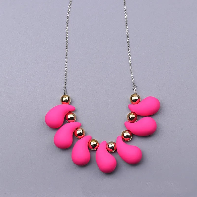 Fashion Necklace, Fantasy Jewelry, Casual Style, Water Drops, Beads, Acrylic, Rainbow, Alloy, Unisex, Pendant, Solid Color, Multicolor