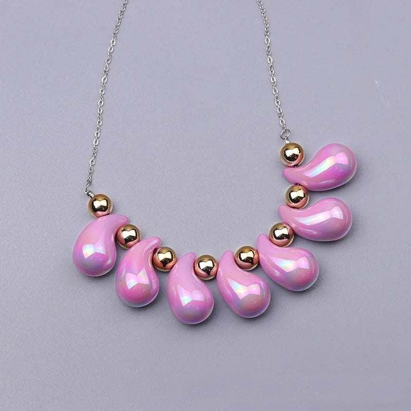 Fashion Necklace, Fantasy Jewelry, Casual Style, Water Drops, Beads, Acrylic, Rainbow, Alloy, Unisex, Pendant, Solid Color, Multicolor