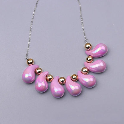 Fashion Necklace, Fantasy Jewelry, Casual Style, Water Drops, Beads, Acrylic, Rainbow, Alloy, Unisex, Pendant, Solid Color, Multicolor