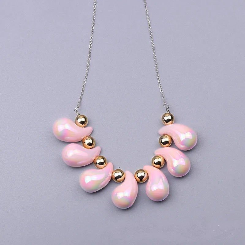 Fashion Necklace, Fantasy Jewelry, Casual Style, Water Drops, Beads, Acrylic, Rainbow, Alloy, Unisex, Pendant, Solid Color, Multicolor