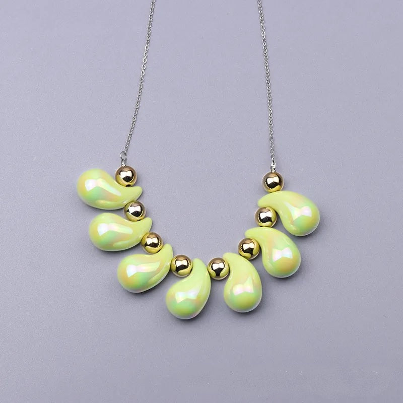 Fashion Necklace, Fantasy Jewelry, Casual Style, Water Drops, Beads, Acrylic, Rainbow, Alloy, Unisex, Pendant, Solid Color, Multicolor