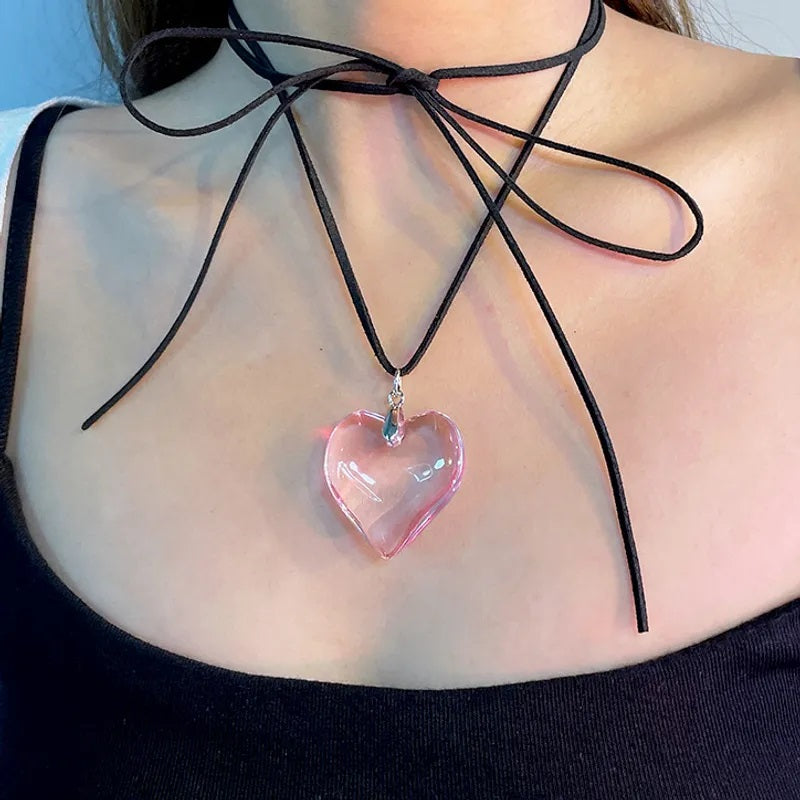 Fashion Necklace, Fantasy Jewelry, Casual Style, Heart Shape, Alloy, Unisex, Artificial Crystal, Pendant, Transparent Color