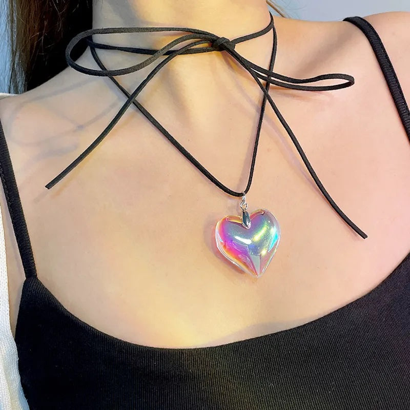 Fashion Necklace, Fantasy Jewelry, Casual Style, Heart Shape, Alloy, Unisex, Artificial Crystal, Pendant, Transparent Color