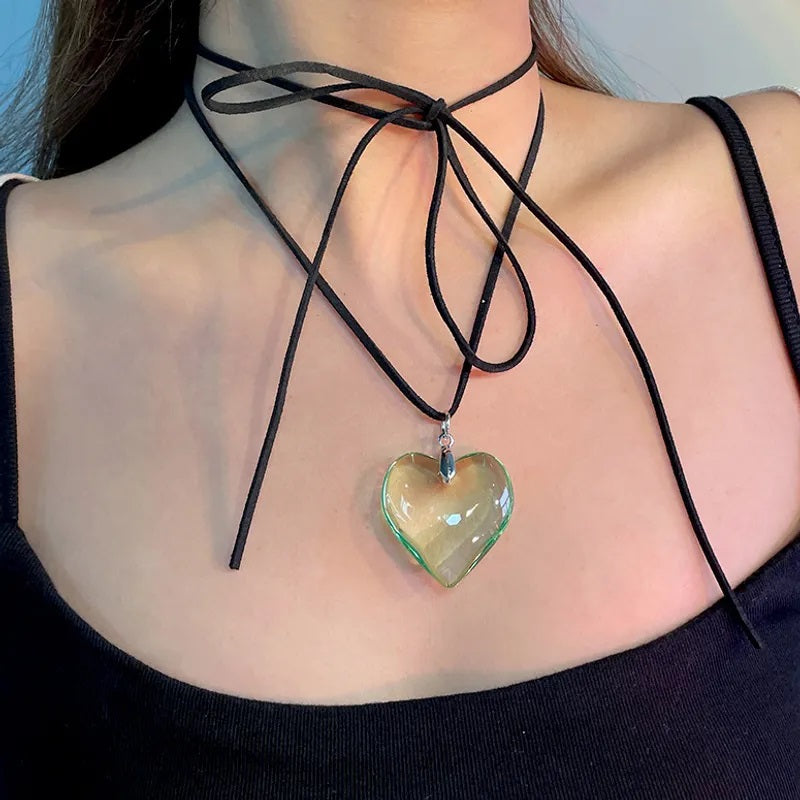 Fashion Necklace, Fantasy Jewelry, Casual Style, Heart Shape, Alloy, Unisex, Artificial Crystal, Pendant, Transparent Color