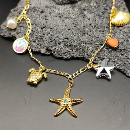 Collar de Acero Inoxidable 304, Color Dorado, Estilo Moderno, Boutique, Playa, Tendencia, Dijes, Multicolor, Estrella, Corazón, Unisexo, Moda