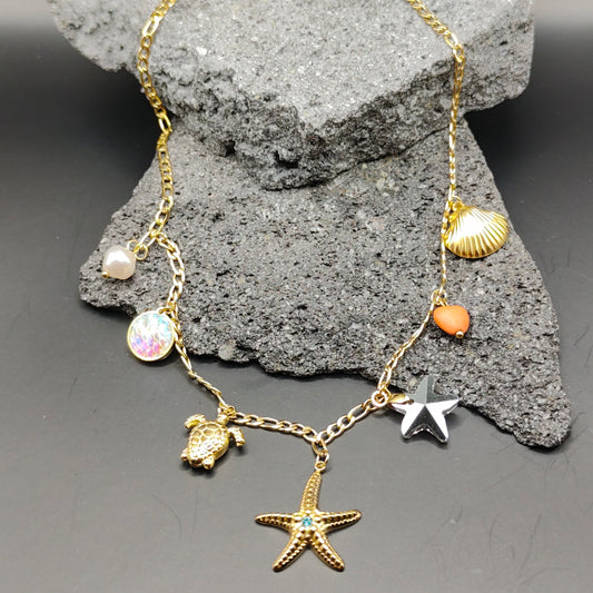 Collar de Acero Inoxidable 304, Color Dorado, Estilo Moderno, Playa, Tendencia, Dijes, Multicolor, Estrella, Corazón, Unisexo