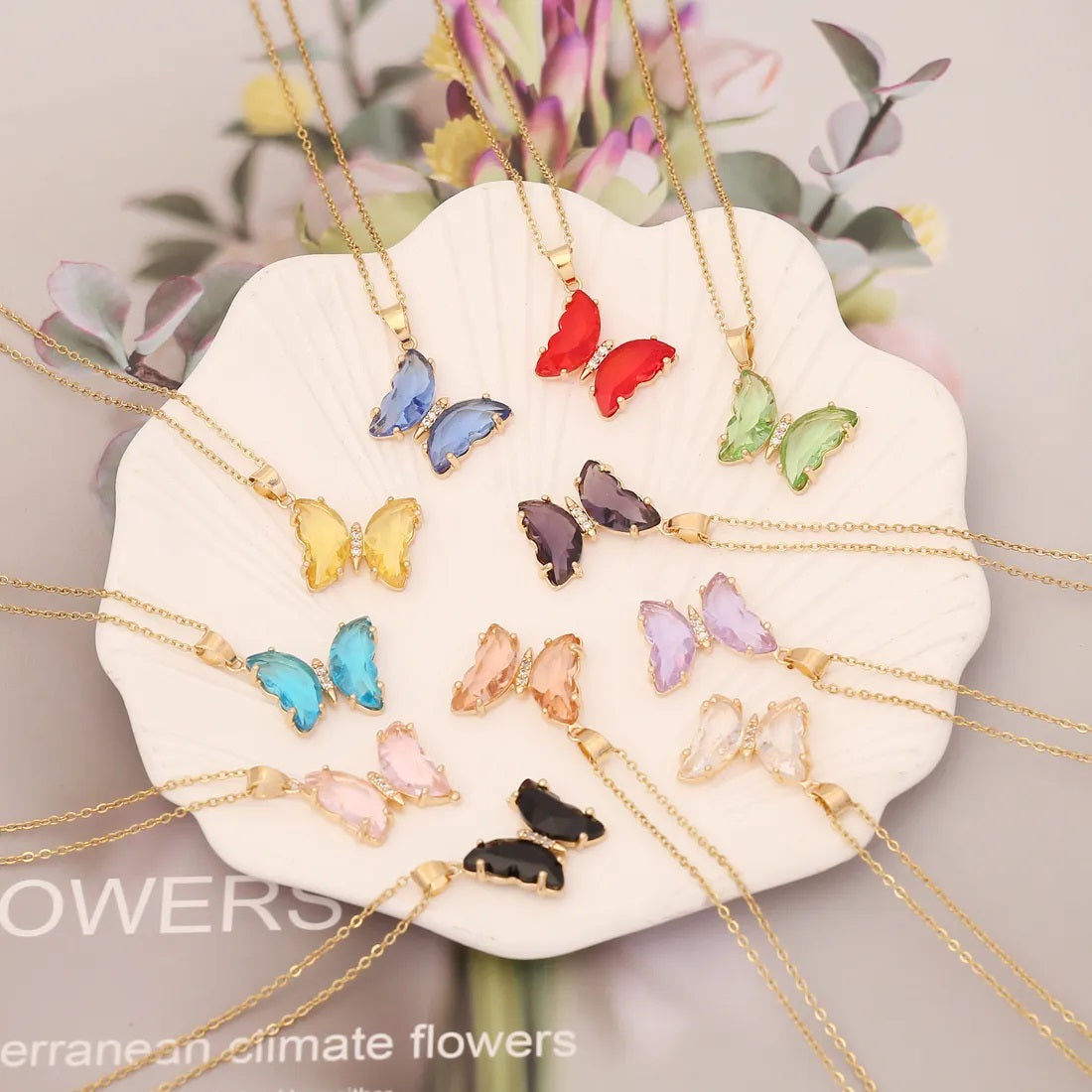 Collar de Acero Inoxidable, Boutique, Estilo Lindo, Mariposa, Vidrio, Cobre, Bisutería Fina, Unisexo, Colgante, Color Transparente, Sólido