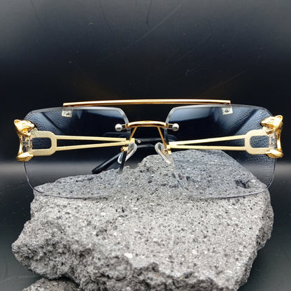 Lentes de Sol para Mujer, Estilo Moderno, Boutique, Gafas, Sin Marco, Polígono, Cabeza de Leopardo, Color Degradado, Tendencia, Unisexo, Geométrico, Moda
