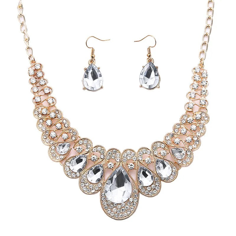 Juego de Joyería, Moda, Joyería de Fantasía, Conjunto, Estilo Elegante, Forma de Gota, Colgante, Aleación, Unisexo, Piedras Preciosas, Pendientes