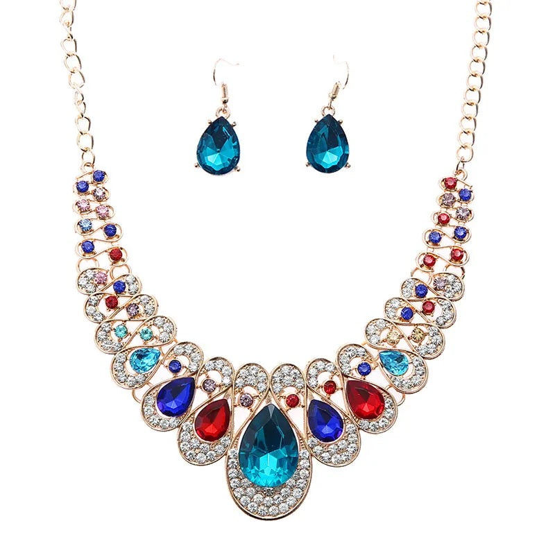 Juego de Joyería, Moda, Joyería de Fantasía, Conjunto, Estilo Elegante, Forma de Gota, Colgante, Aleación, Unisexo, Piedras Preciosas, Pendientes