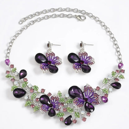 Jewelry Set, Fashion, Fantasy Jewelry, Set, Elegant Style, Flower Shape, Rhinestone, Pendant, Alloy, Unisex, Earrings